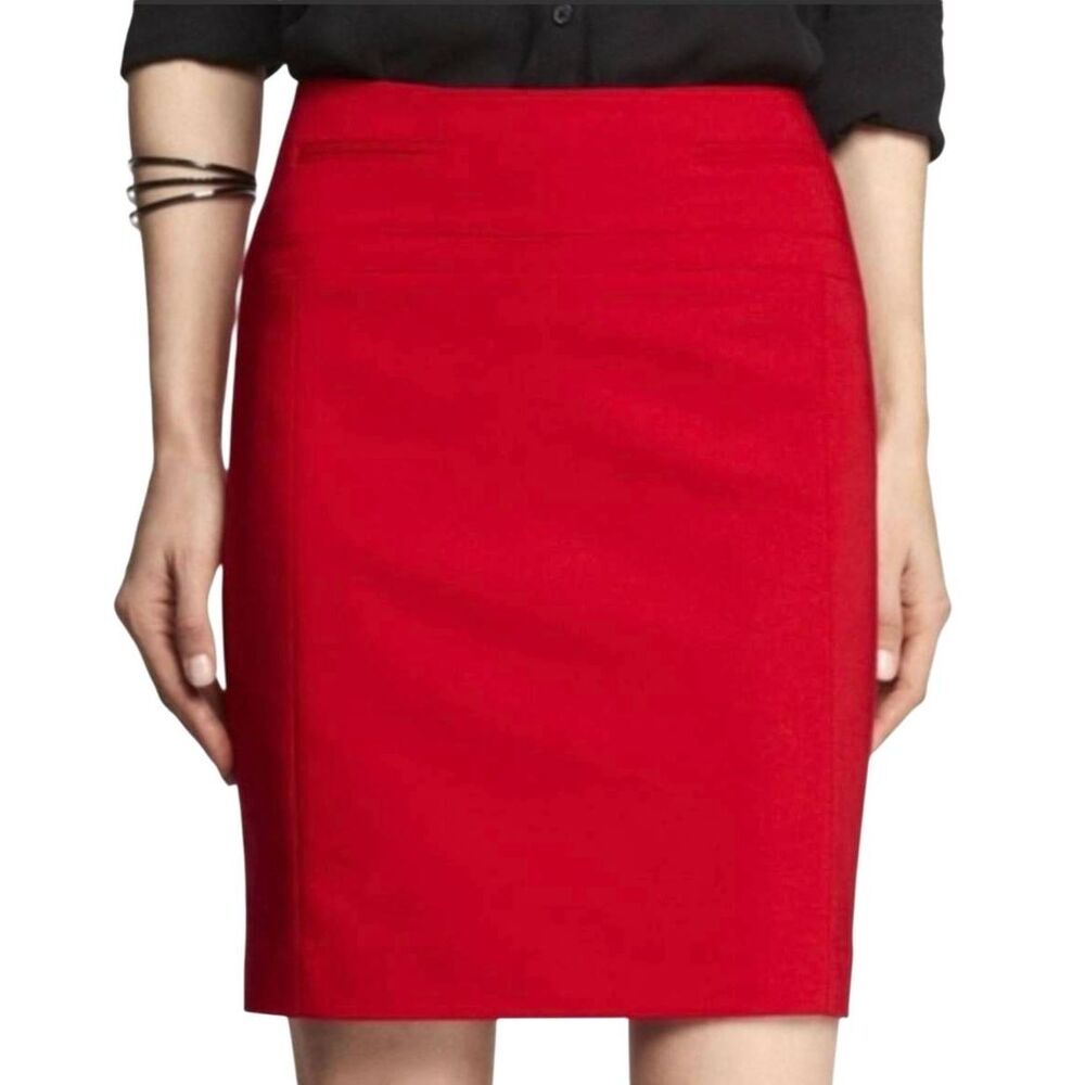 Liz Claiborne Women's Career Red Poly/Rayon/Spandex Lined Straight Pencil Skirt
